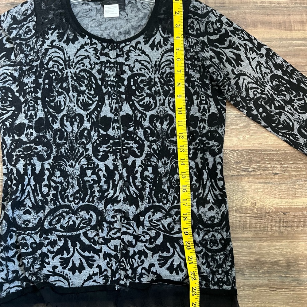 Votre Nom 100% merino wool black and grey 3/4 sleeve cardigan sz M - Picture 5 of 10